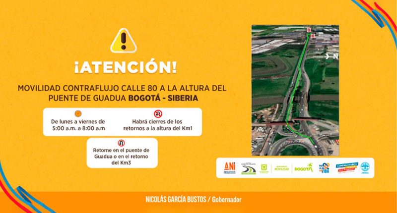 Contraflujo en la calle 80 en tramo Siberia - Bogotá