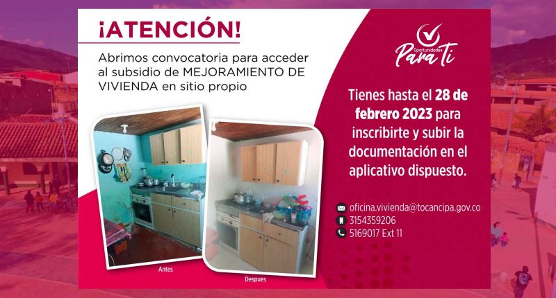 Convocatoria de Mejoramiento de Vivienda en Tocancipá: una oportunidad para mejorar su hogar
