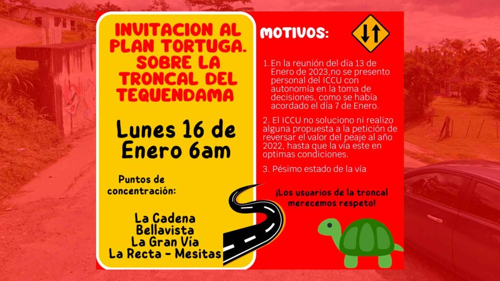 Invitación al plan Tortuga convocado por la comunidad de la Troncal del Tequendama.