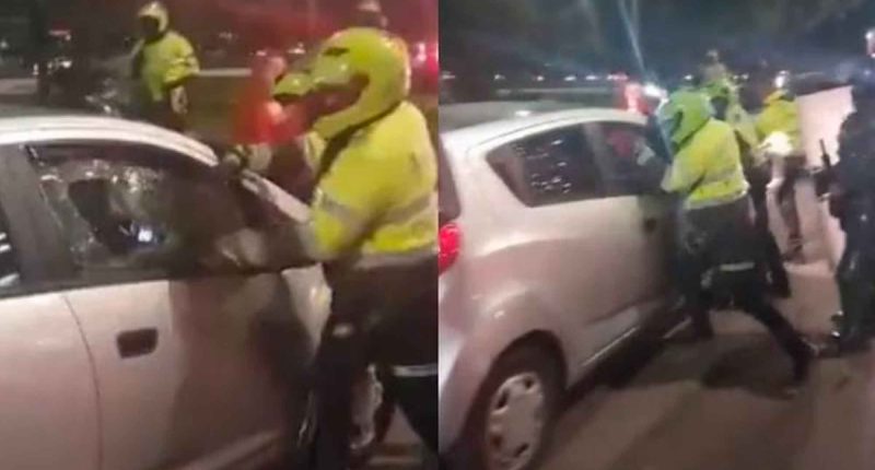 Manifestaciones en Bogotá: Policía agrede a conductor y provoca destrucción del vidrio del vehículo