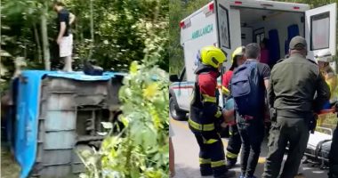 Autobus de la Cooptranstequendama sufre accidente en vía El Colegio - Viotá, sector de Calichana