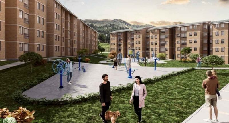 Render del proyecto habitacional de interés prioritario para mejorar el acceso a la vivienda en Cundinamarca.