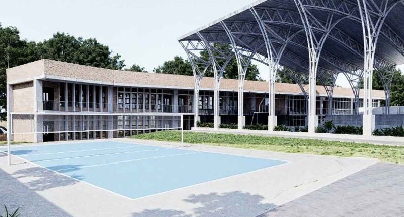 Render o imagen de obra en construcción de las nuevas aulas de la IED Venecia, Cundinamarca.