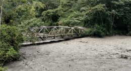 Evaluación técnica y trabajos de maquinaria en el sector del Puente Ocal ante el aumento de caudal en Guayabetal.