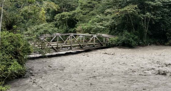 Evaluación técnica y trabajos de maquinaria en el sector del Puente Ocal ante el aumento de caudal en Guayabetal.