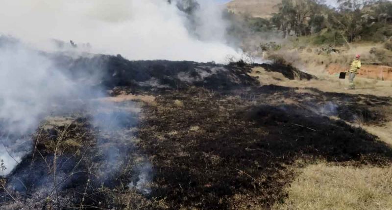 Cuerpos de bomberos y organismos de socorro realizando labores de extinción en una zona afectada por incendio forestal en Cundinamarca.