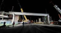 Estructura del Puente Ducales en construcción sobre la Autopista Sur frente a Uniminuto en Soacha.