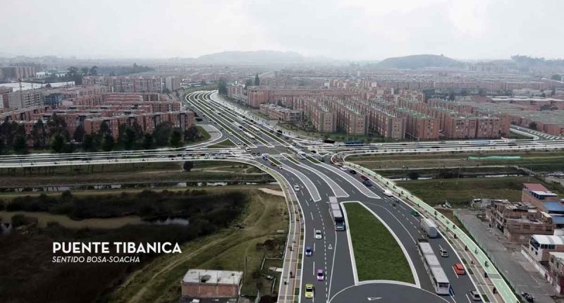 Plano de trazado y ubicación del futuro Puente Tibanica conectando la avenida Ciudad de Cali en Bosa con Ciudad Verde en Soacha.